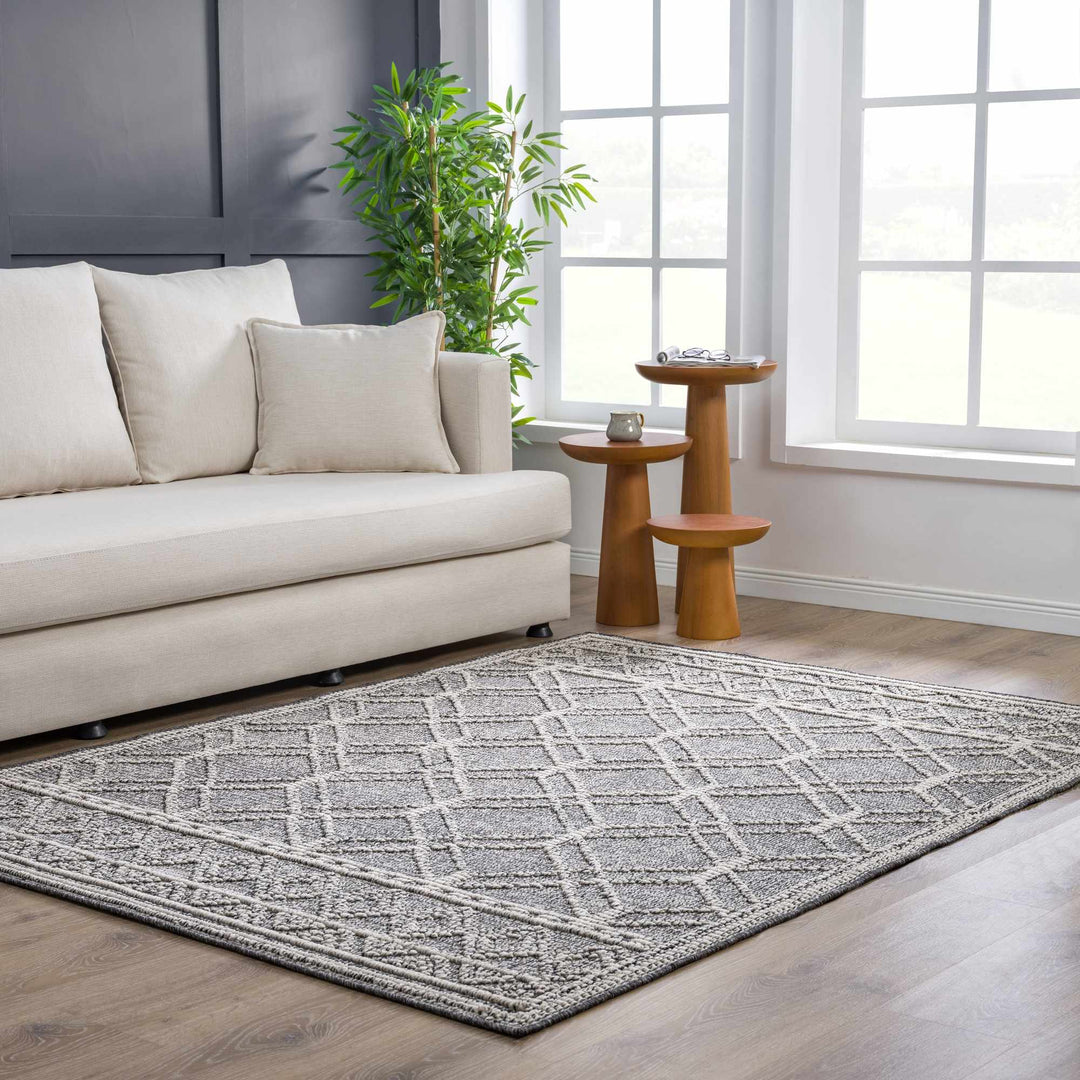 Silver and Charcoal Modern Geometrical Texture Outdoor Safe Area Rug - The Rug Decor