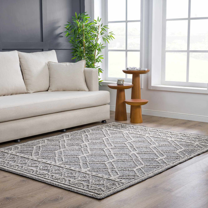 Silver and Charcoal Modern Geometrical Texture Outdoor Safe Area Rug - The Rug Decor