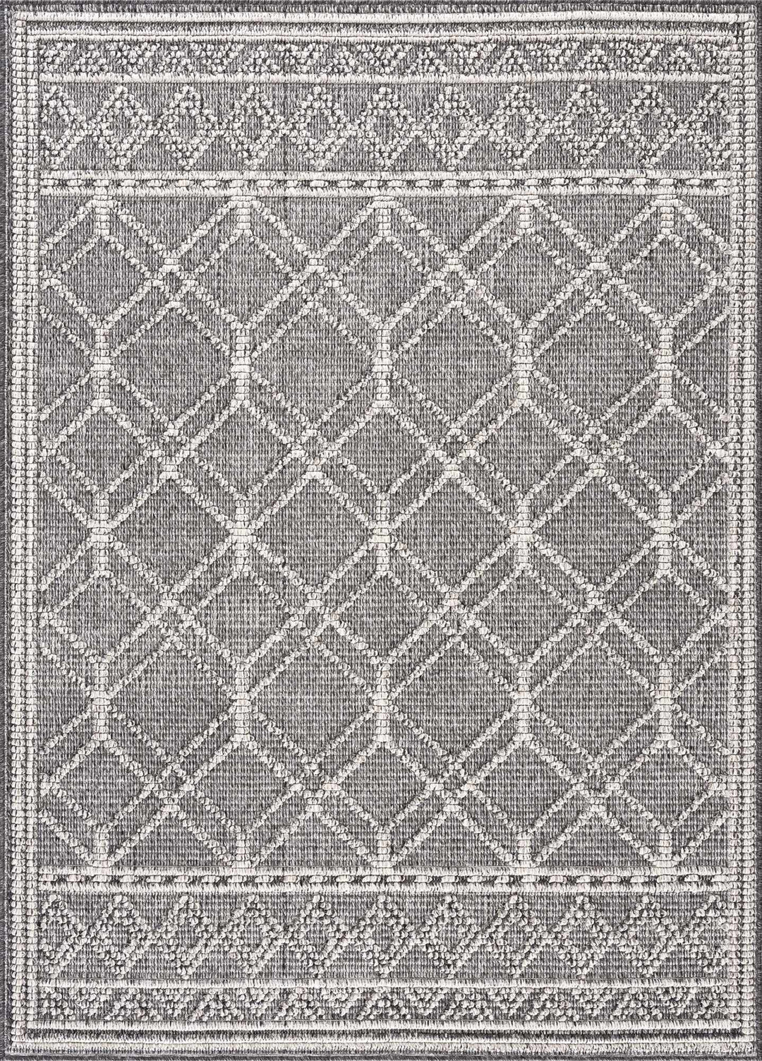 Silver and Charcoal Modern Geometrical Texture Outdoor Safe Area Rug - The Rug Decor