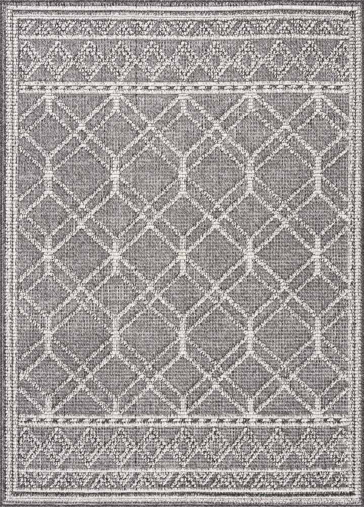 Silver and Charcoal Modern Geometrical Texture Outdoor Safe Area Rug - The Rug Decor