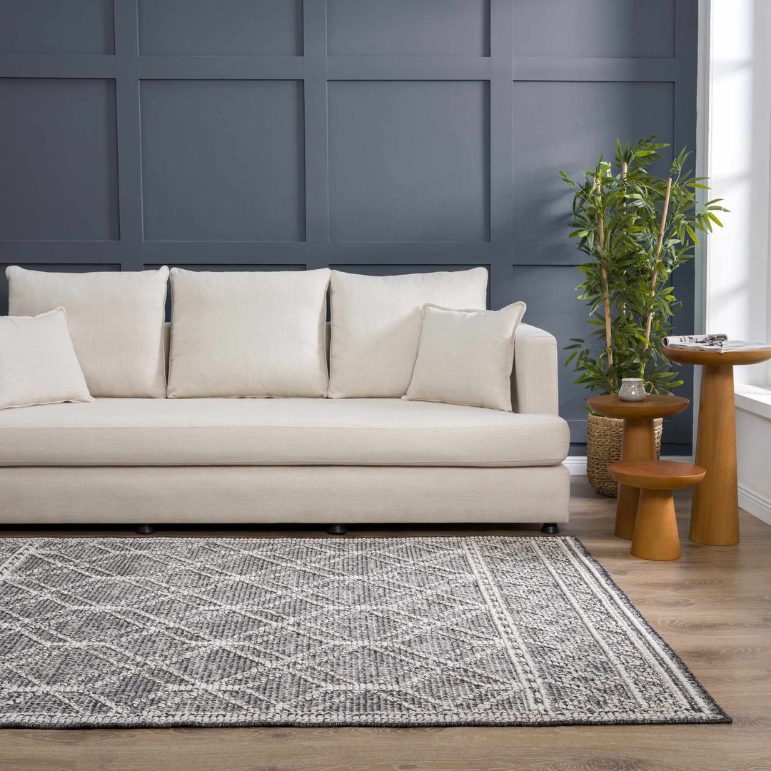 Silver and Charcoal Modern Geometrical Texture Outdoor Safe Area Rug - The Rug Decor