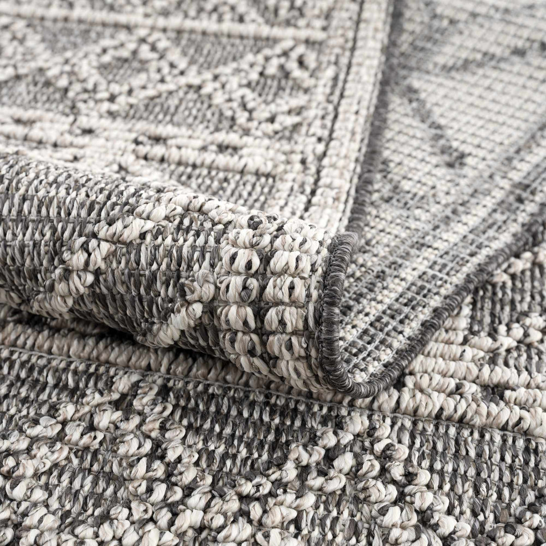 Silver and Charcoal Modern Geometrical Texture Outdoor Safe Area Rug - The Rug Decor