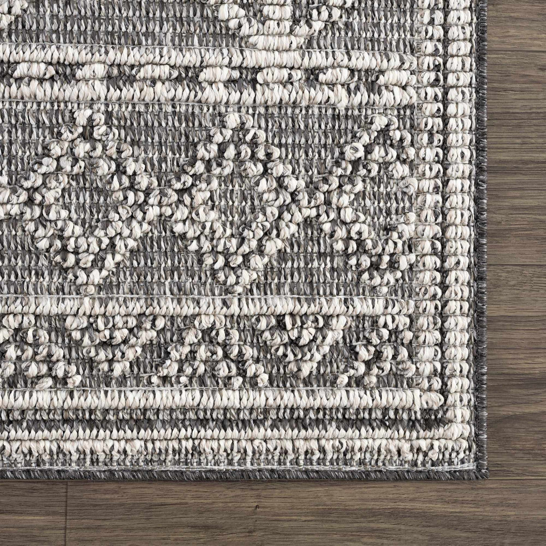 Silver and Charcoal Modern Geometrical Texture Outdoor Safe Area Rug - The Rug Decor