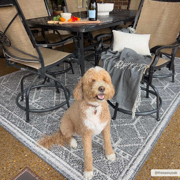 Silver and Charcoal Modern Geometrical Texture Outdoor Safe Area Rug - The Rug Decor