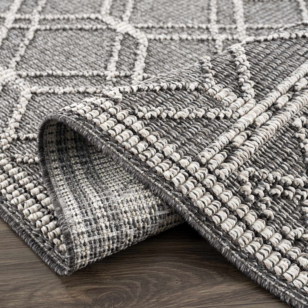 Silver and Charcoal Modern Geometrical Texture Outdoor Safe Area Rug - The Rug Decor