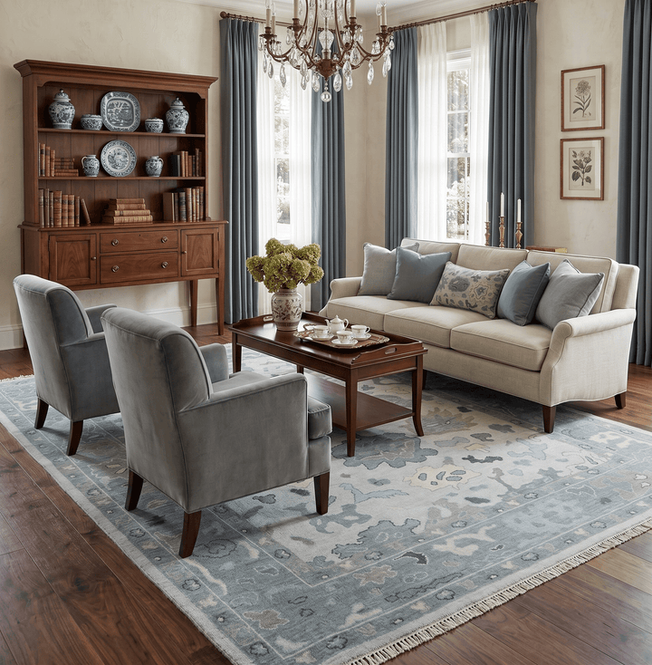Silver and Gray Hand knotted Traditional Oushak Multi Size wool Area Rug - The Rug Decor