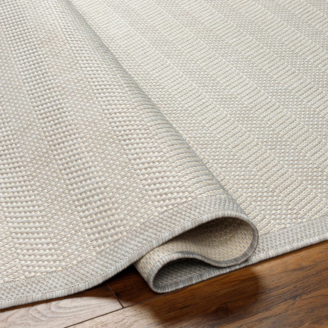 Silver And Ivory Contemporary Chevron Pattern Machine Woven Indoor/Outdoor Rug - The Rug Decor