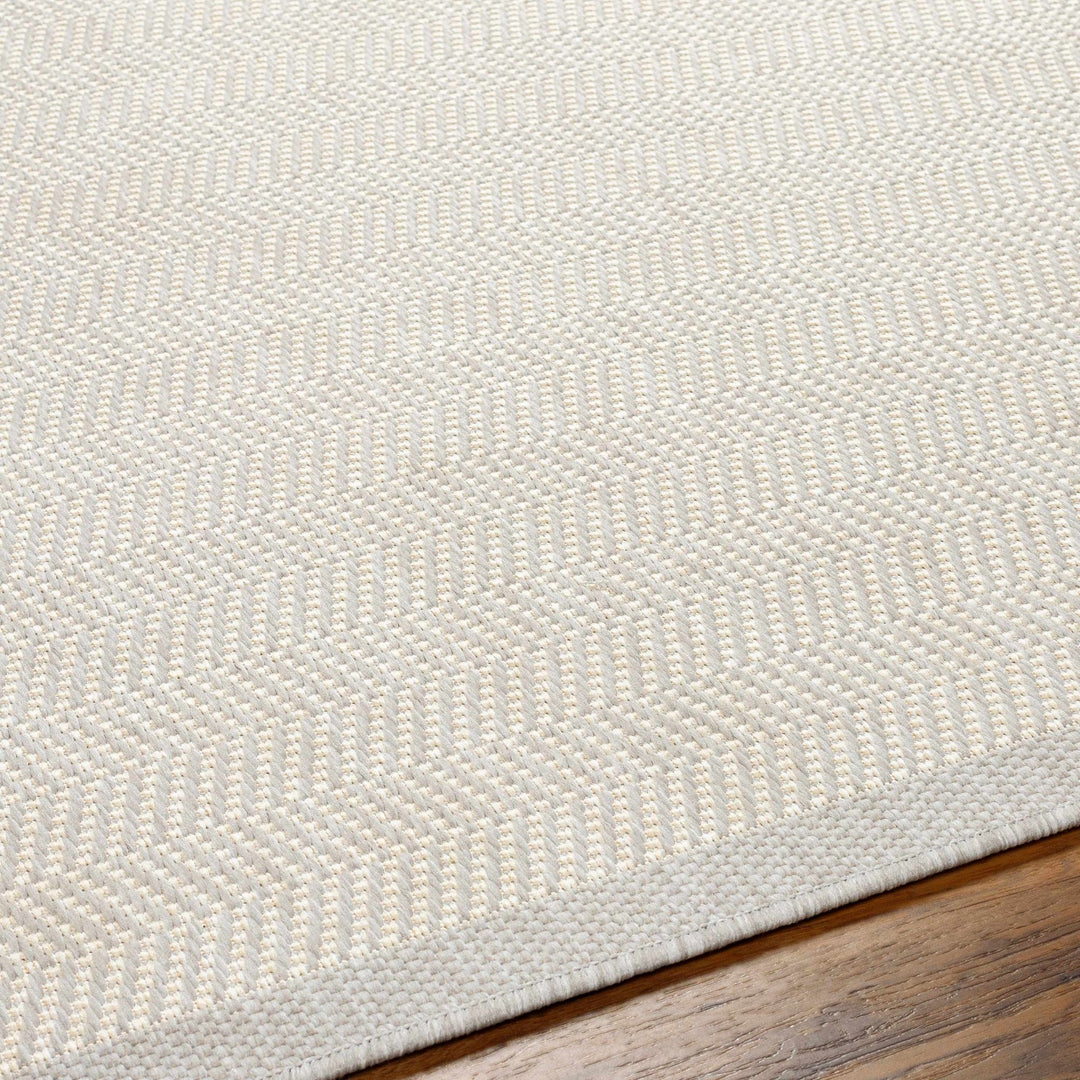 Silver And Ivory Contemporary Chevron Pattern Machine Woven Indoor/Outdoor Rug - The Rug Decor
