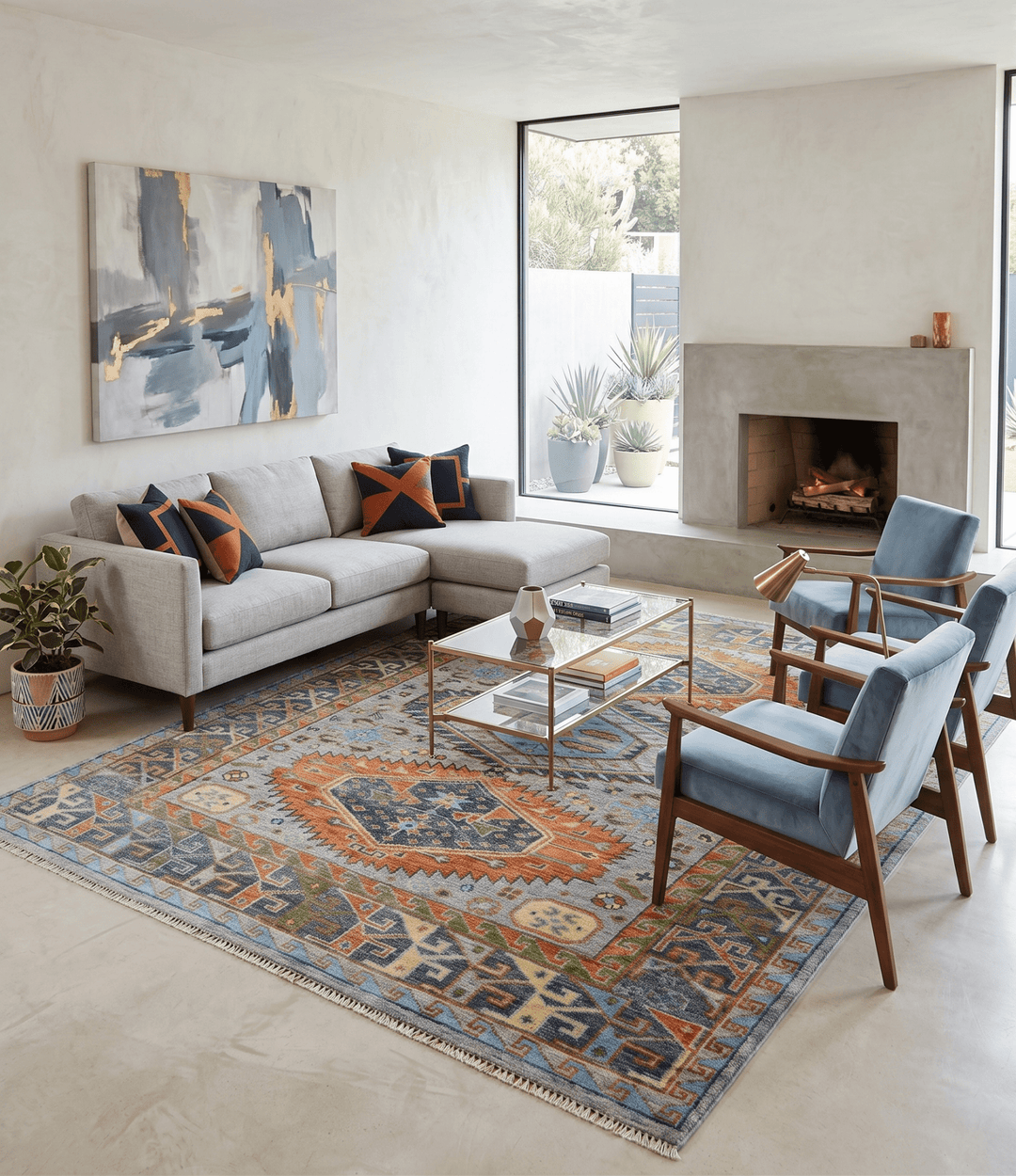 Silver and Rust Oriental Hand Knotted Traditional Living Room Custom made wool Area Rug - The Rug Decor