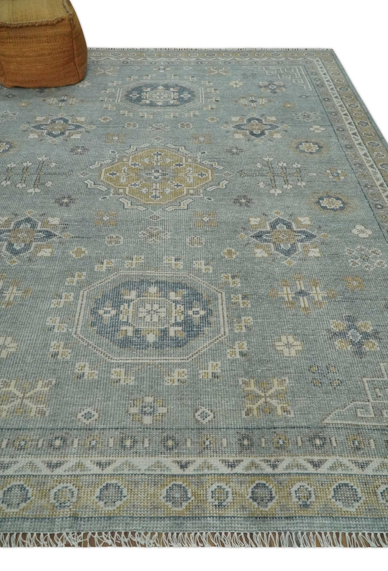 Silver, Beige and Charcoal Traditional Hand knotted Mamluk design 8x10 wool Area Rug - The Rug Decor