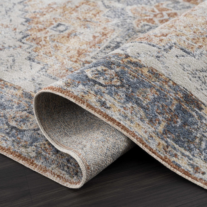 Silver, Blue, Beige and Brown Traditional Design Washable Area Rug - The Rug Decor