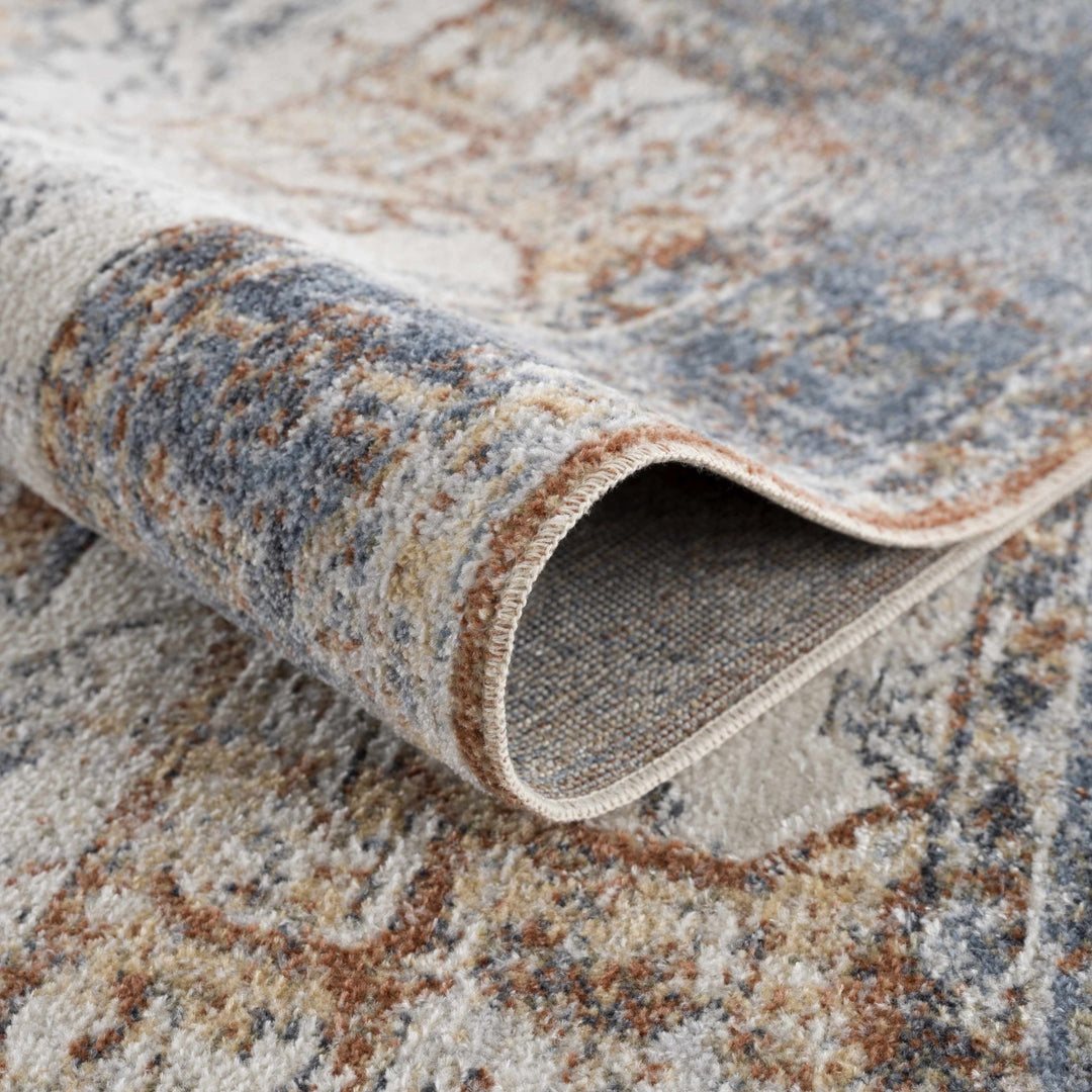 Silver, Blue, Beige and Brown Traditional Design Washable Area Rug - The Rug Decor