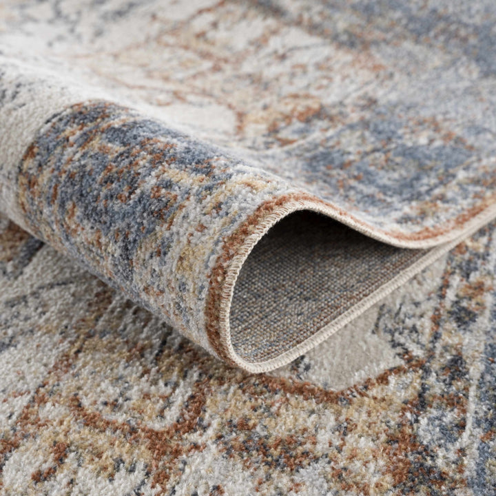 Silver, Blue, Beige and Brown Traditional Design Washable Area Rug - The Rug Decor