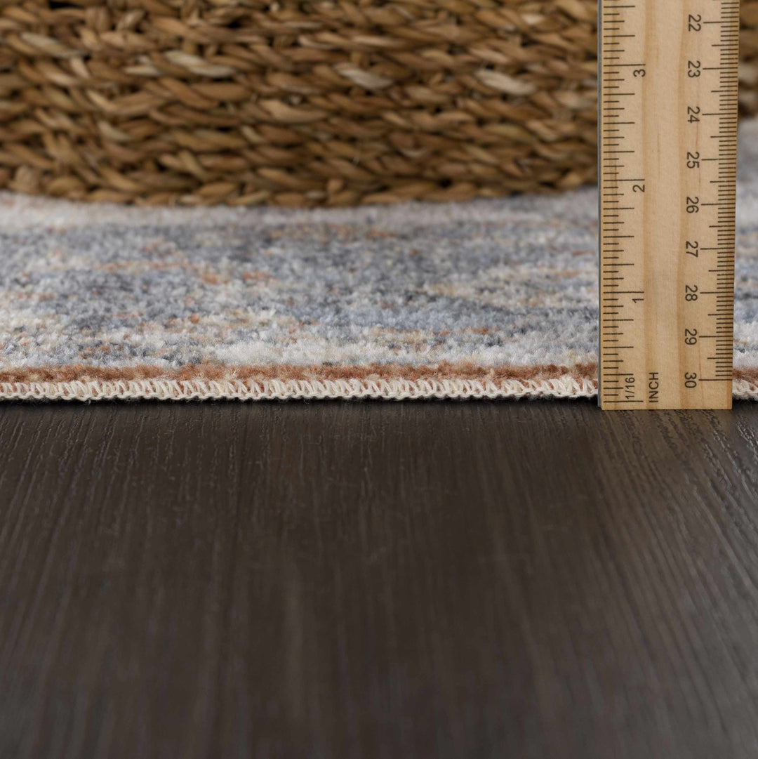 Silver, Blue, Beige and Brown Traditional Design Washable Area Rug - The Rug Decor