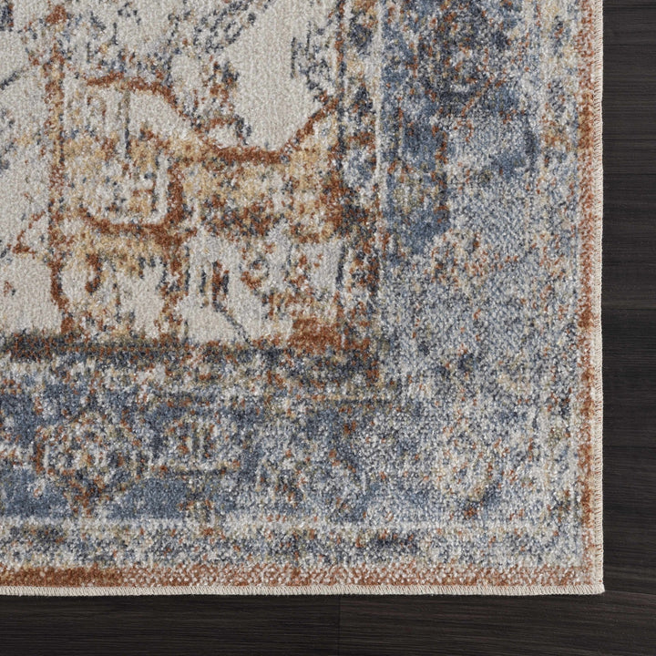 Silver, Blue, Beige and Brown Traditional Design Washable Area Rug - The Rug Decor