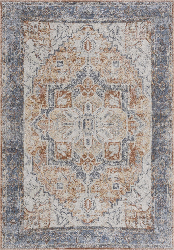 Silver, Blue, Beige and Brown Traditional Design Washable Area Rug - The Rug Decor