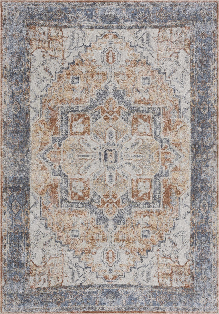 Silver, Blue, Beige and Brown Traditional Design Washable Area Rug - The Rug Decor