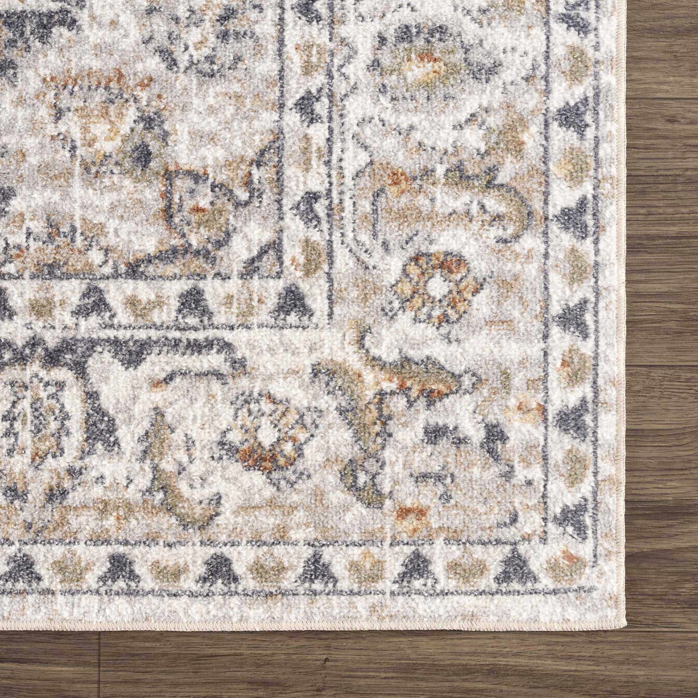 Silver, Charcoal and Beige Medallion Traditional Design Washable Area Rug - The Rug Decor