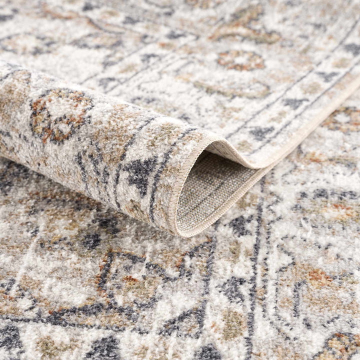 Silver, Charcoal and Beige Medallion Traditional Design Washable Area Rug - The Rug Decor