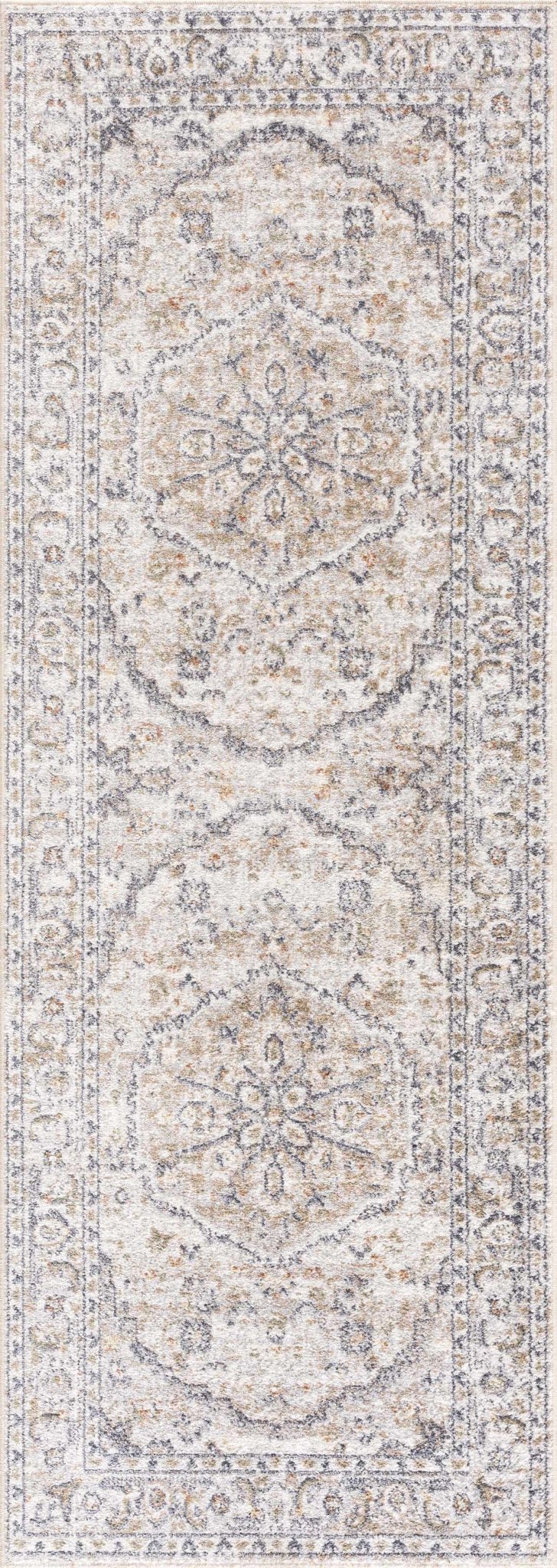 Silver, Charcoal and Beige Medallion Traditional Design Washable Area Rug - The Rug Decor
