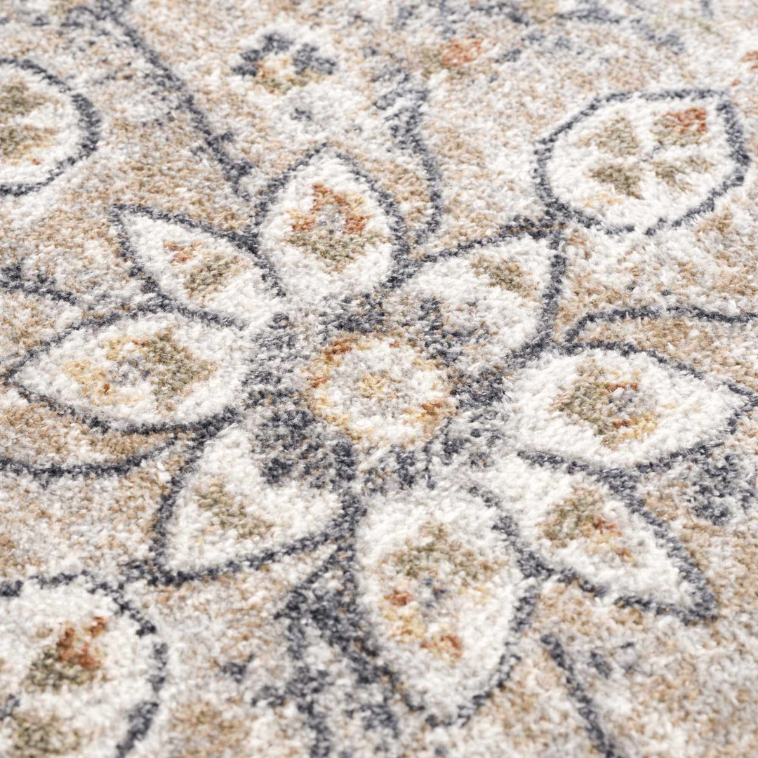 Silver, Charcoal and Beige Medallion Traditional Design Washable Area Rug - The Rug Decor