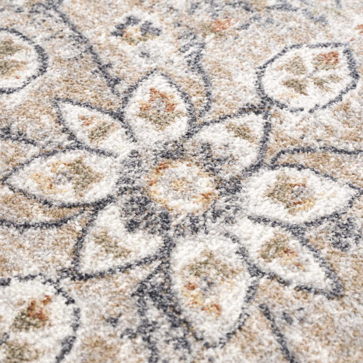 Silver, Charcoal and Beige Medallion Traditional Design Washable Area Rug - The Rug Decor