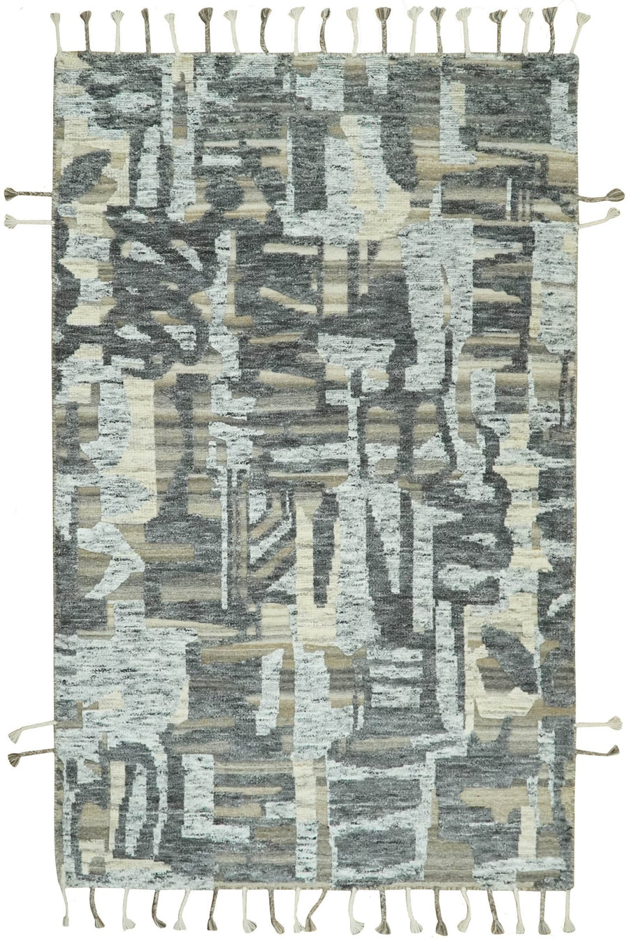Silver, Charcoal, Beige and Tan Modern abstract Carved Texture 5x8 Hand Knotted Wool Area Rug - The Rug Decor