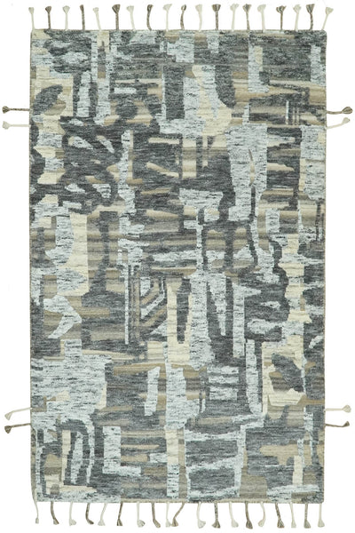 Silver, Charcoal, Beige and Tan Modern abstract Carved Texture 5x8 Hand Knotted Wool Area Rug - The Rug Decor