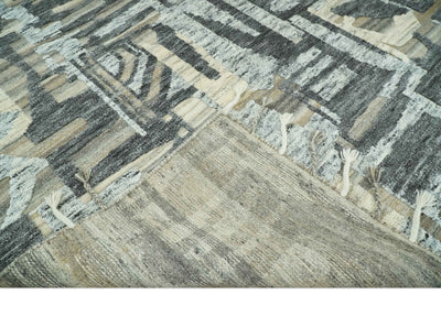 Silver, Charcoal, Beige and Tan Modern abstract Carved Texture 5x8 Hand Knotted Wool Area Rug - The Rug Decor