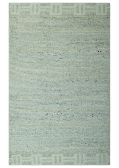 Silver, Gray and Beige 5x8 Stripes Design Hand Knotted wool Area Rug - The Rug Decor