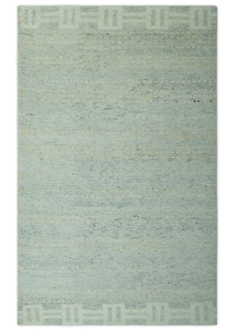 Silver, Gray and Beige 5x8 Stripes Design Hand Knotted wool Area Rug - The Rug Decor