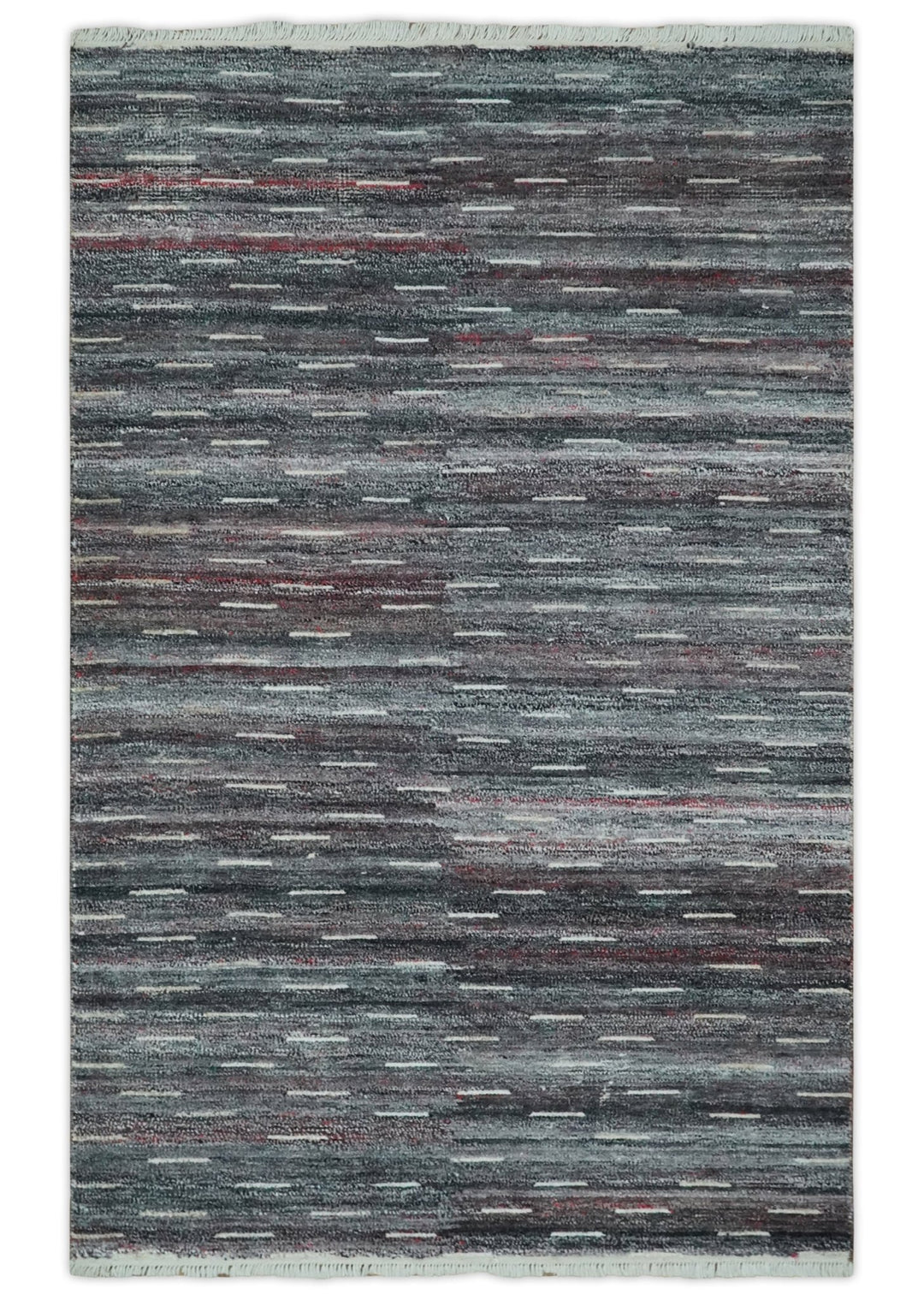Silver, Gray, Charcoal, and Maroon Modern Abstract Dari 5x8 Pet yarn Area Rug - The Rug Decor