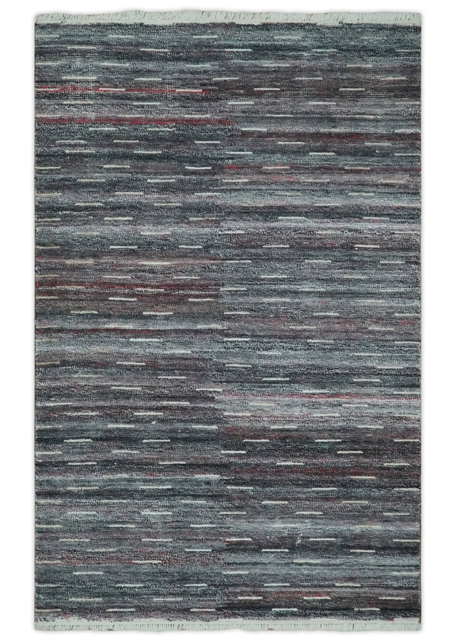 Silver, Gray, Charcoal, and Maroon Modern Abstract Dari 5x8 Pet yarn Area Rug - The Rug Decor