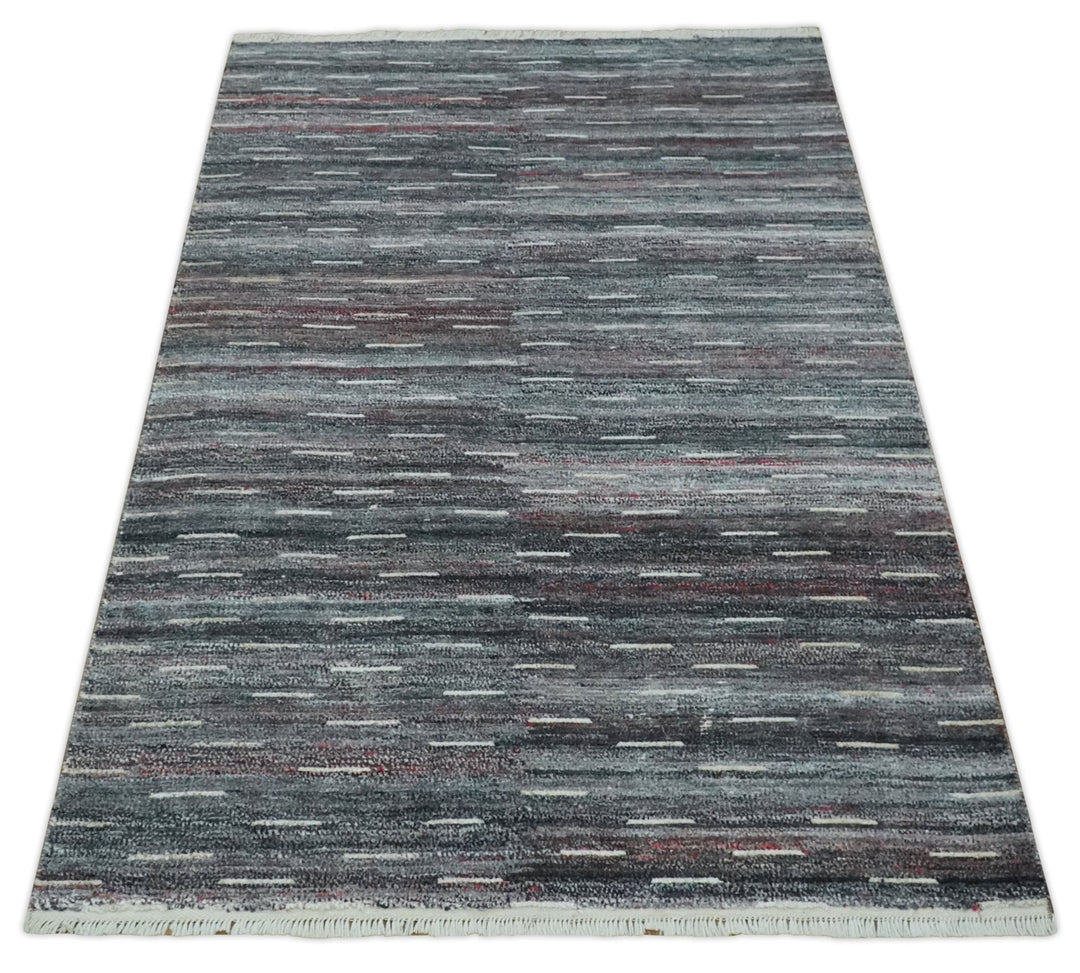 Silver, Gray, Charcoal, and Maroon Modern Abstract Dari 5x8 Pet yarn Area Rug - The Rug Decor