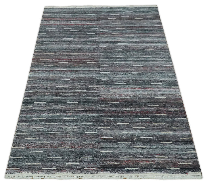 Silver, Gray, Charcoal, and Maroon Modern Abstract Dari 5x8 Pet yarn Area Rug - The Rug Decor