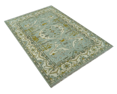 Silver, Ivory and Olive 6x9 Hand knotted Traditional Oriental Oushak wool area rug - The Rug Decor