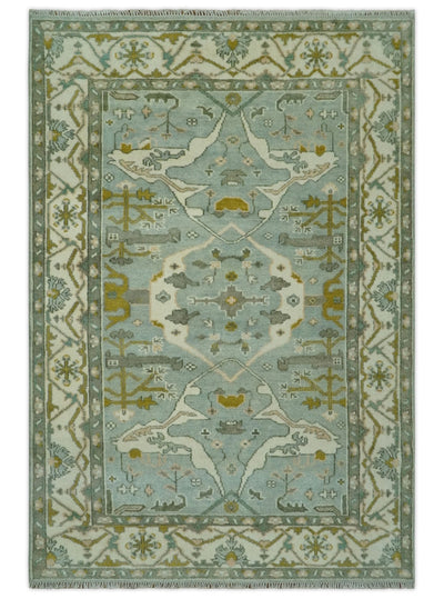 Silver, Ivory and Olive 6x9 Hand knotted Traditional Oriental Oushak wool area rug - The Rug Decor