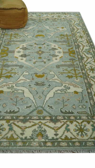 Silver, Ivory and Olive 6x9 Hand knotted Traditional Oriental Oushak wool area rug - The Rug Decor