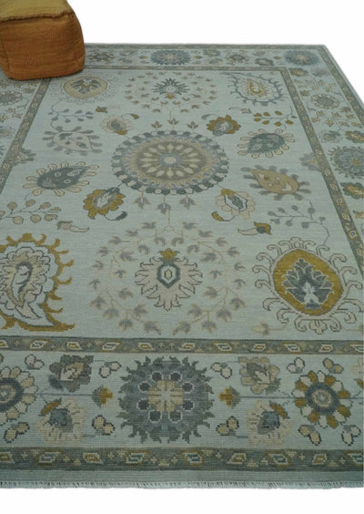 Silver, Olive and Gray Floral Herati Medallion Hand knotted Custom Made wool Area Rug - The Rug Decor