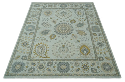 Silver, Olive and Gray Floral Herati Medallion Hand knotted Custom Made wool Area Rug - The Rug Decor