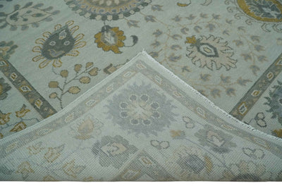 Silver, Olive and Gray Floral Herati Medallion Hand knotted Custom Made wool Area Rug - The Rug Decor