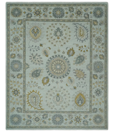 Silver, Olive and Gray Floral Herati Medallion Hand knotted Custom Made wool Area Rug - The Rug Decor