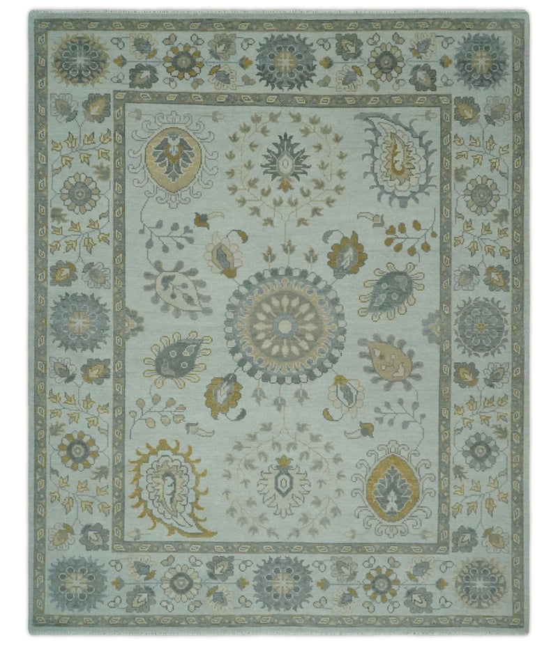 Silver, Olive and Gray Floral Herati Medallion Hand knotted Custom Made wool Area Rug - The Rug Decor