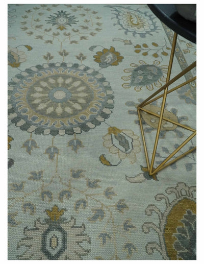 Silver, Olive and Gray Floral Herati Medallion Hand knotted Custom Made wool Area Rug - The Rug Decor