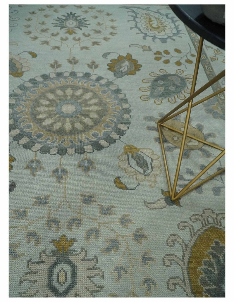 Silver, Olive and Gray Floral Herati Medallion Hand knotted Custom Made wool Area Rug - The Rug Decor