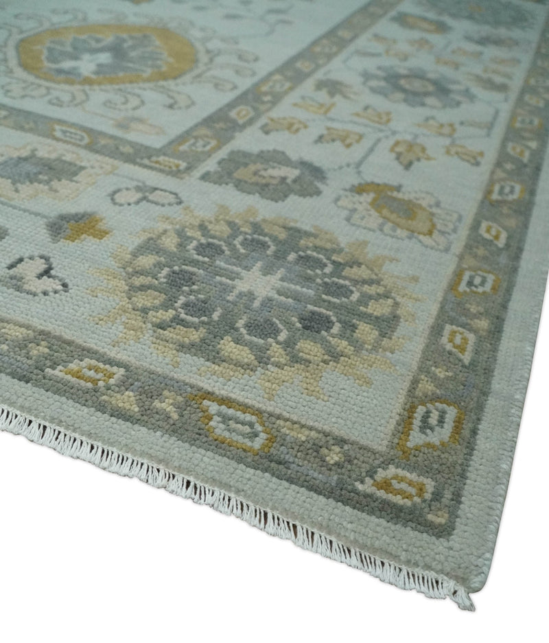 Silver, Olive and Gray Floral Herati Medallion Hand knotted Custom Made wool Area Rug - The Rug Decor