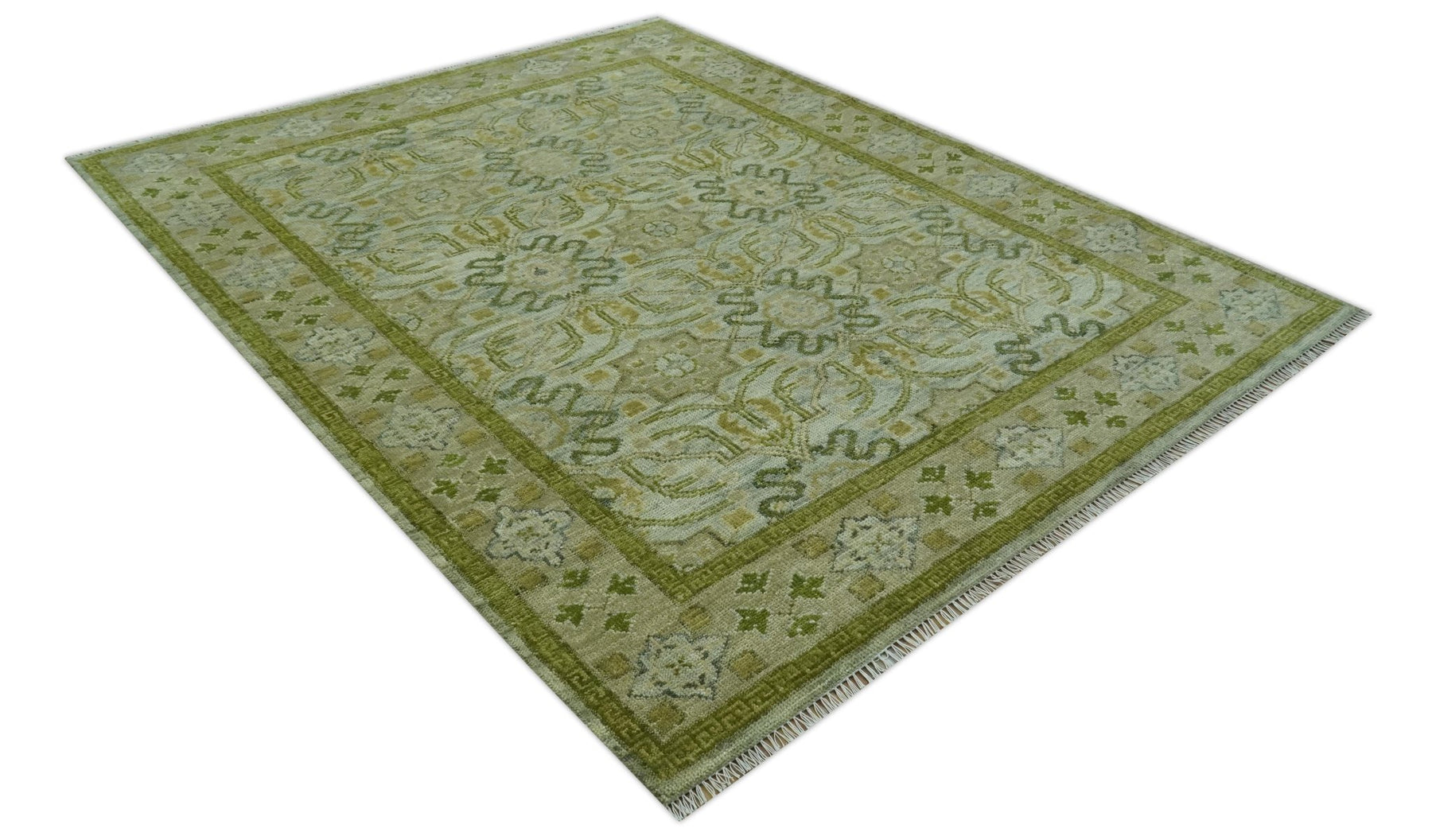 Silver, Olive and Green Traditional Floral motifs design wool area rug ...