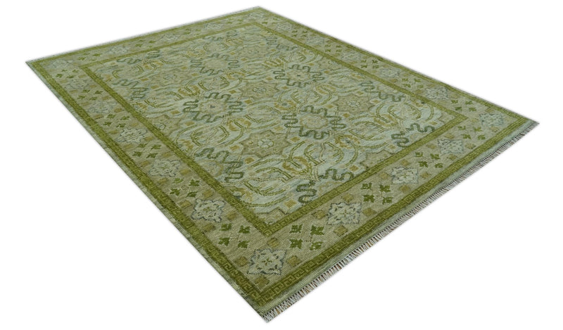 Silver, Olive and Green Traditional Floral Design Custom Made wool area rug - The Rug Decor