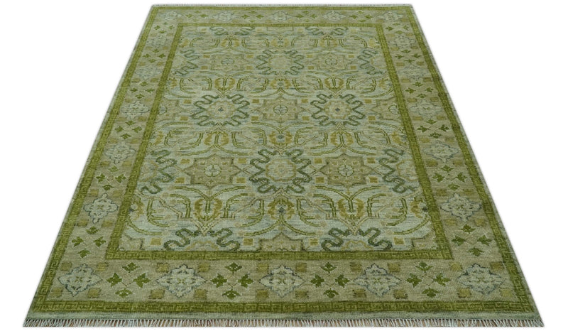 Silver, Olive and Green Traditional Floral Design Custom Made wool area rug - The Rug Decor