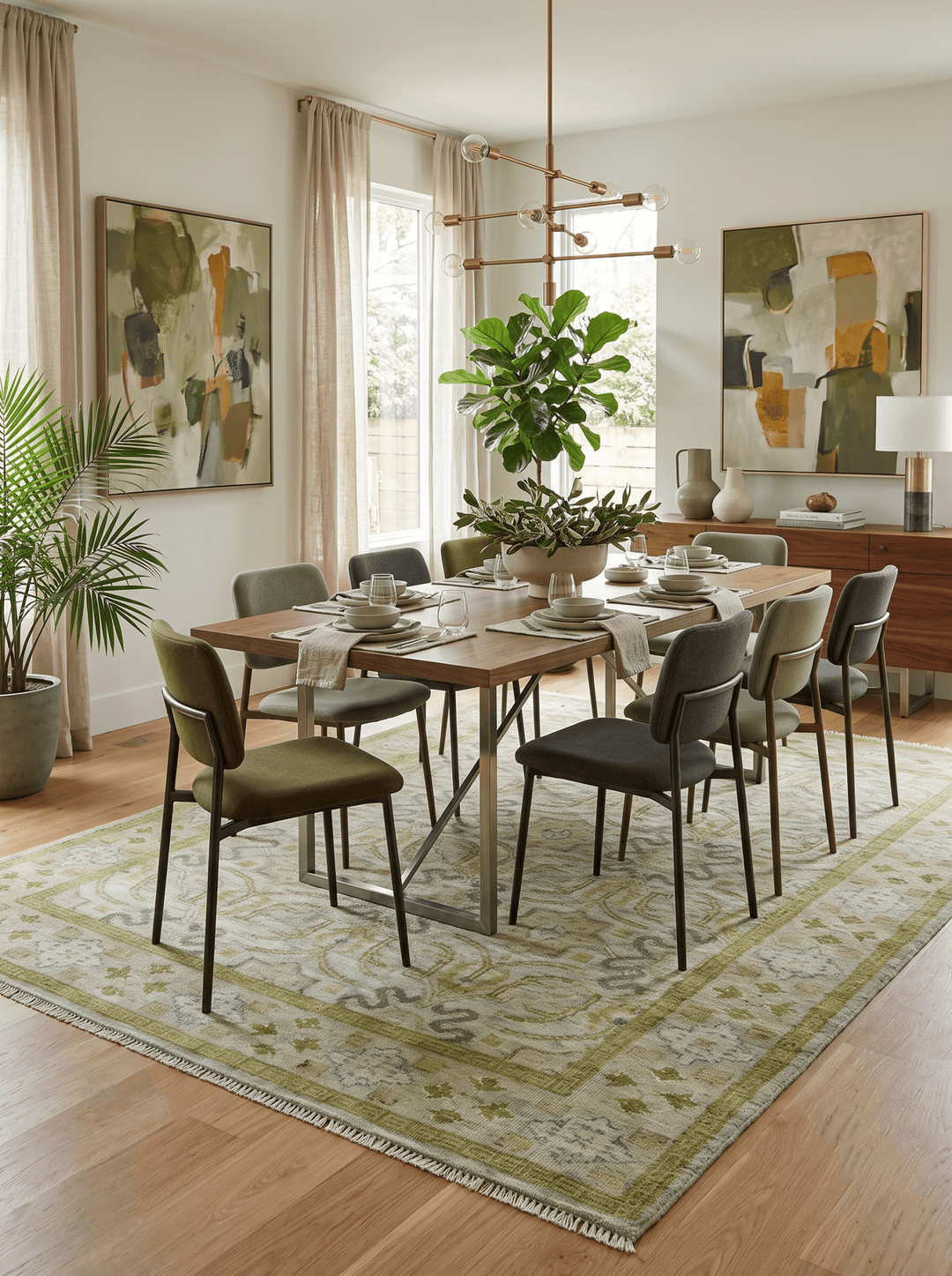 Silver, Olive and Green Traditional Floral Design Custom Made wool area rug - The Rug Decor